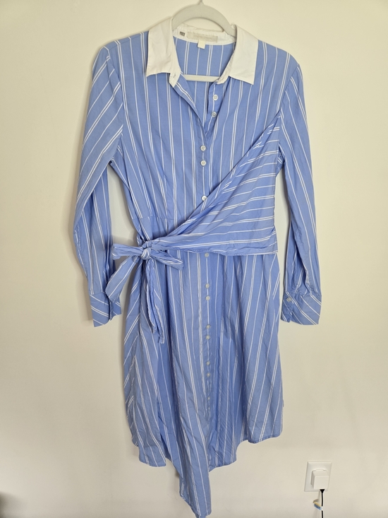 Jonathan Simkhai Dresses & Skirts - Jonathan Simkhai Blue and White Striped Tie-Waist Shirt Dress Asymeyrical M